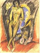 Ernst Ludwig Kirchner Standing female nude in frot of a tent Spain oil painting artist
